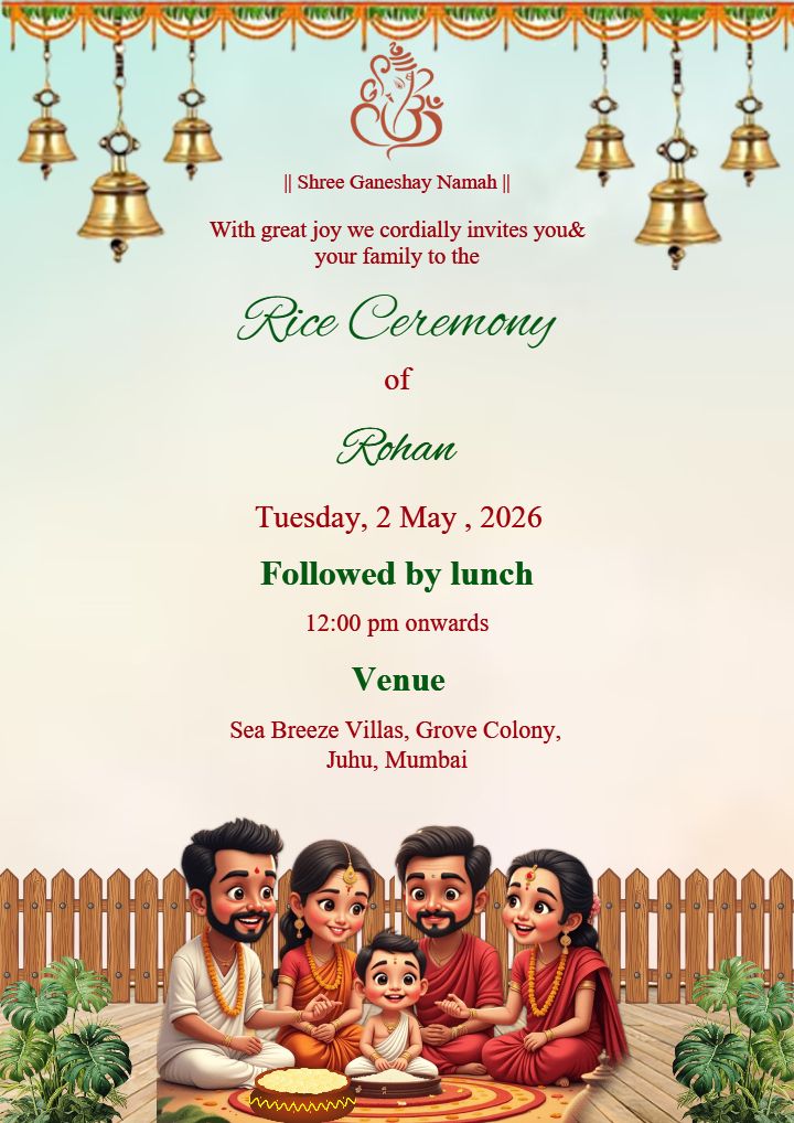 Festive Rice Ceremony Invitation Card Design