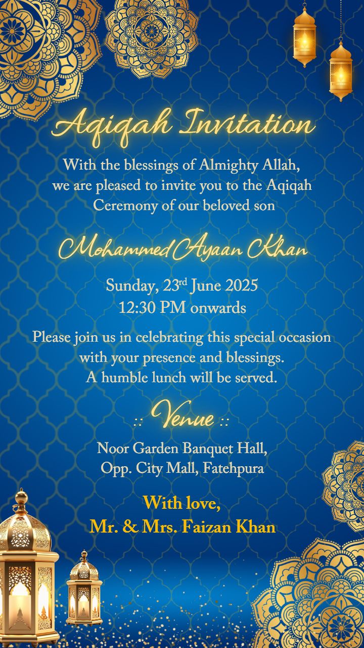 Baby Girl Aqiqah Invitation Card Template Free Blue Theme