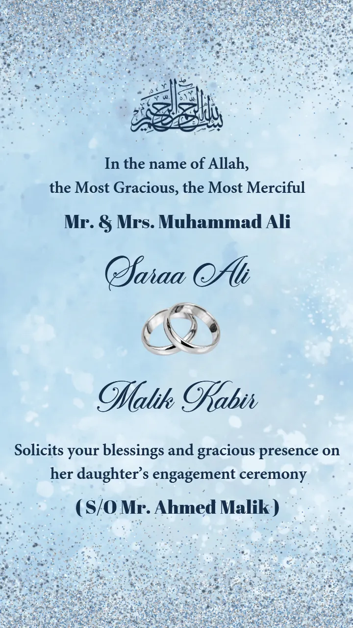 Engagement Invitation Card with Royal Blue Elegant Theme