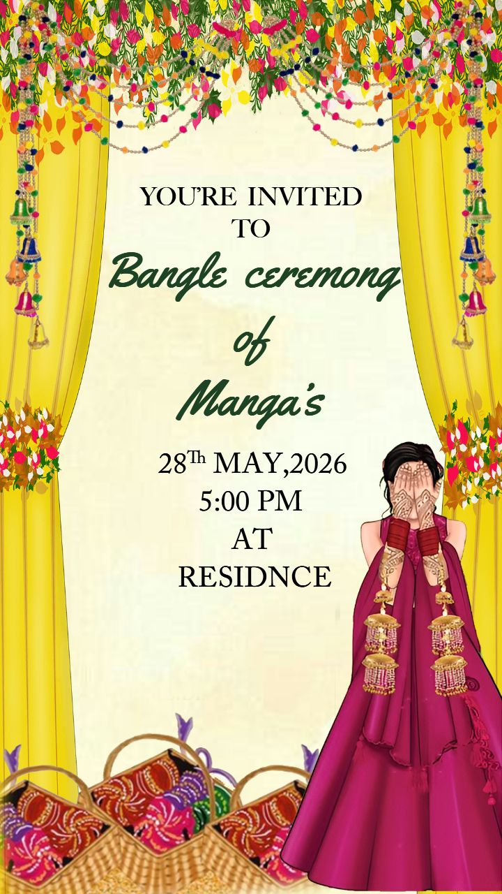 Cultural Bangle Ceremony Invitation with Curtain Decor