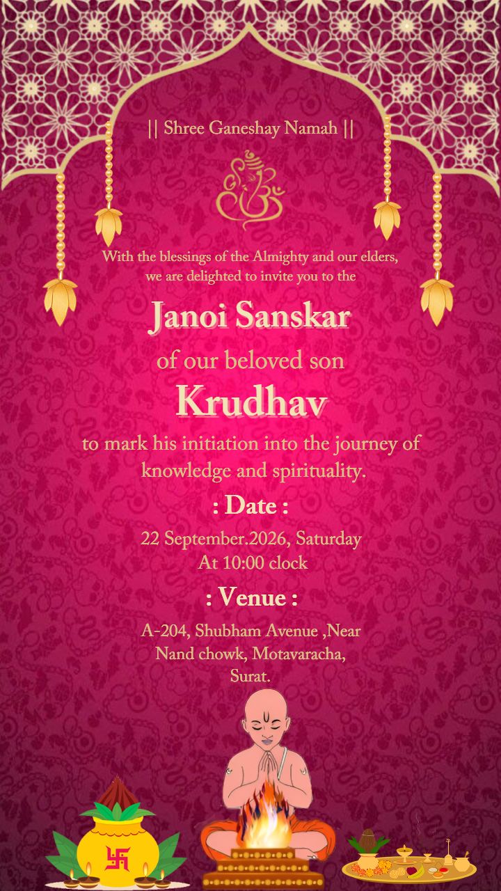 Janoi sanskar invitation card template in pink theme