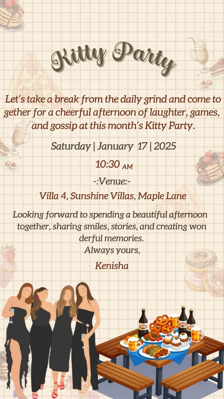 Ladies kitty party invitation card for stylish events