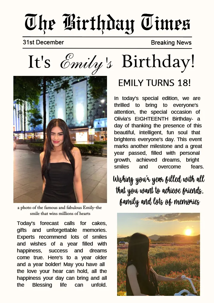 Beautiful Newspaper Birthday Design in English