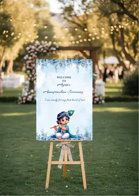 Blue Floral Annaprashan Welcome Board Template