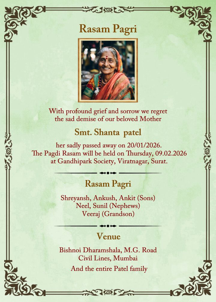 Custom rasam pagri template in english with photo