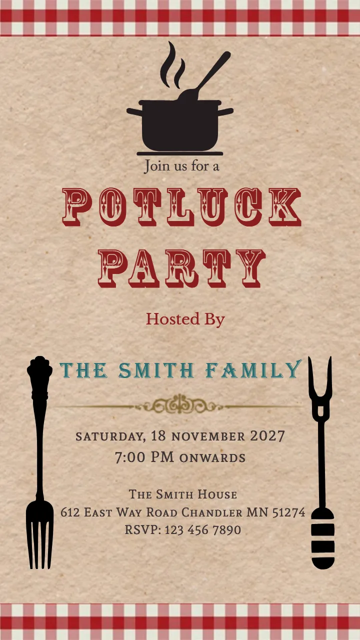 Potluck Party Invitation for Friends and Family
