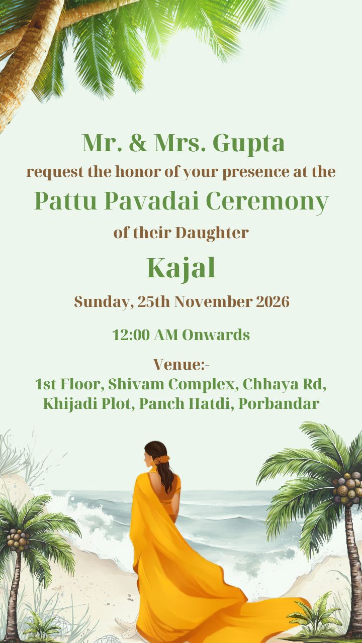 Beautiful Pattu Pavadai Invitation Card Online Design