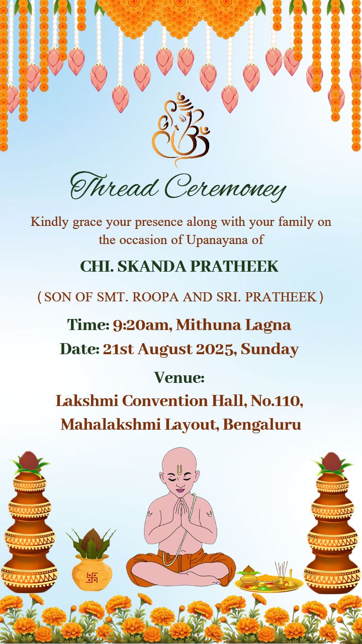 Thread Ceremony invitation in English Personalized E Card