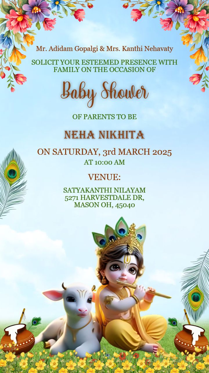 Baby Shower Video Invitation in English with Krishna Art