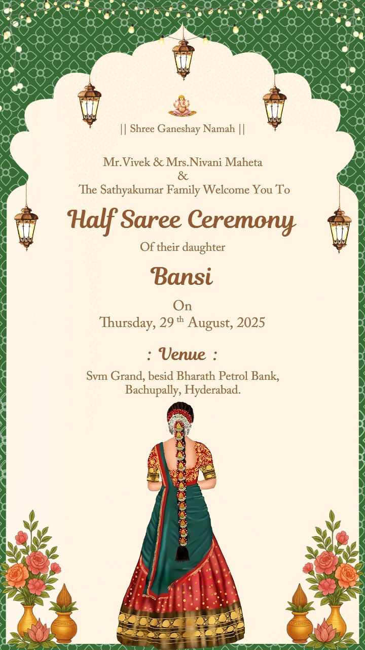 Half Saree Ceremony Invitation With Festive Touch