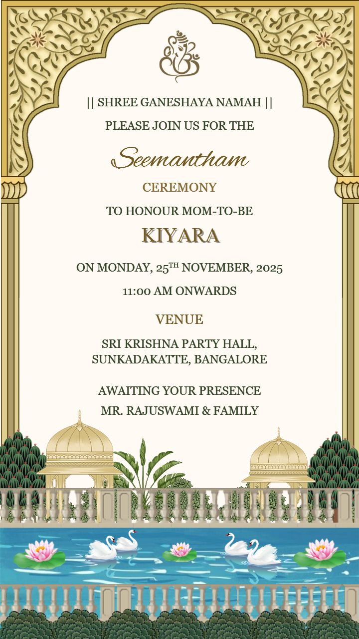 Seemantham Digital Invitation with Lotus and Palace Theme