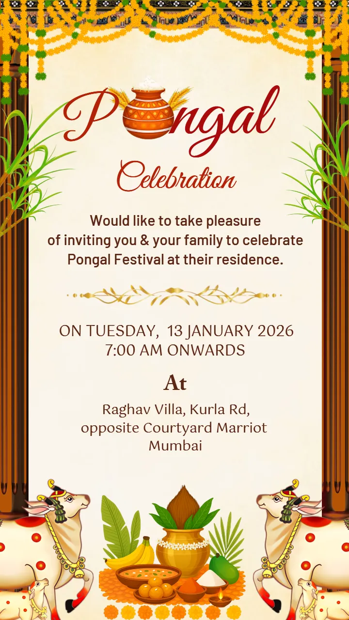 Pongal Invitation Card For Friend 2026 With Beautiful Design