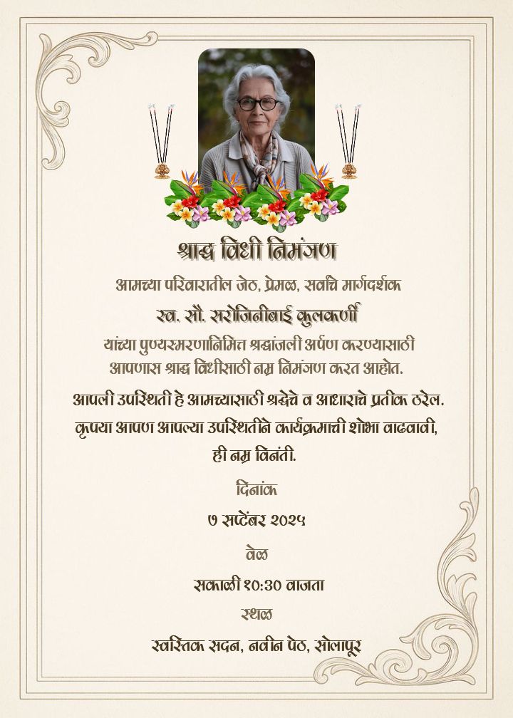 Varsha Shraddha Invitation In Marathi Card Template