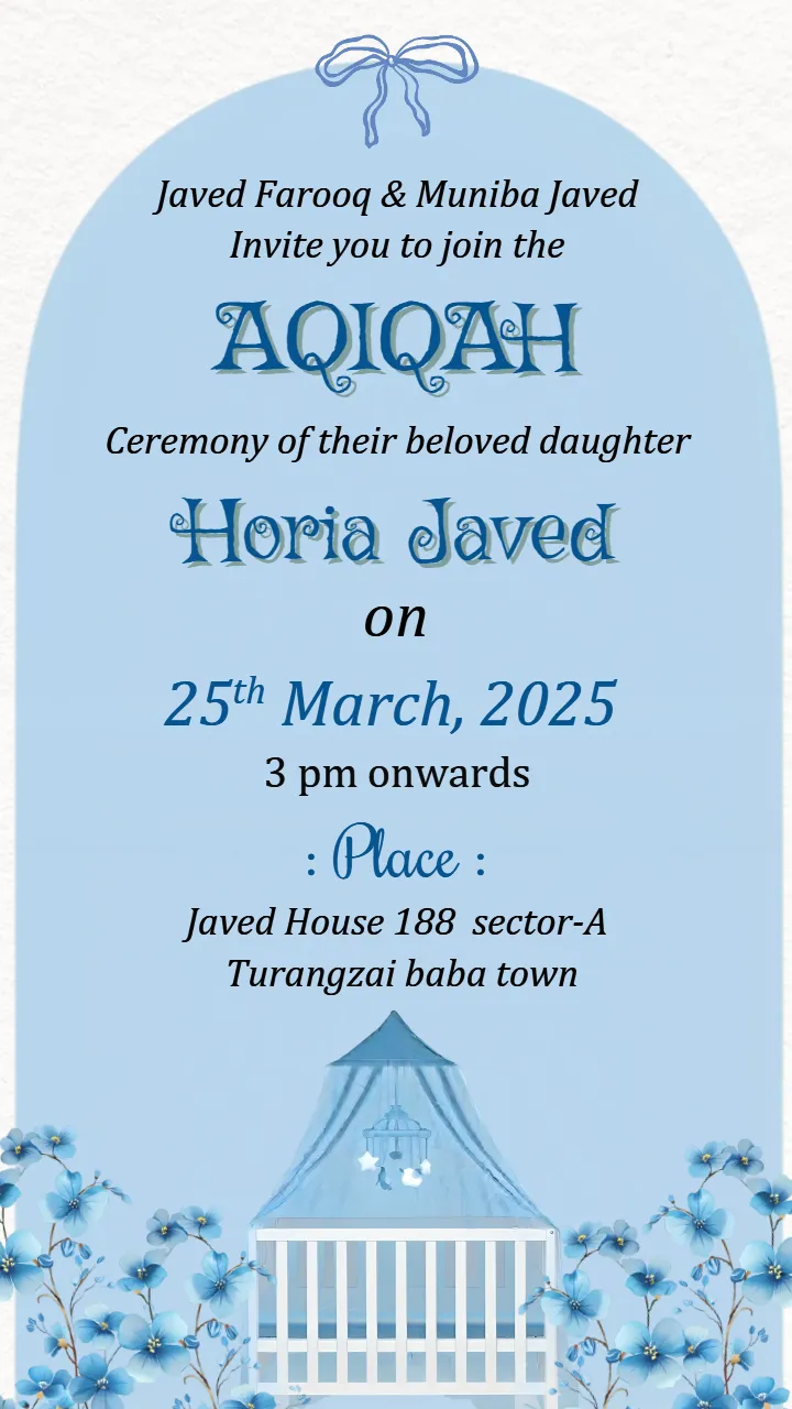 Aqiqah Ceremony Template with Soft Blue Baby Girl Design
