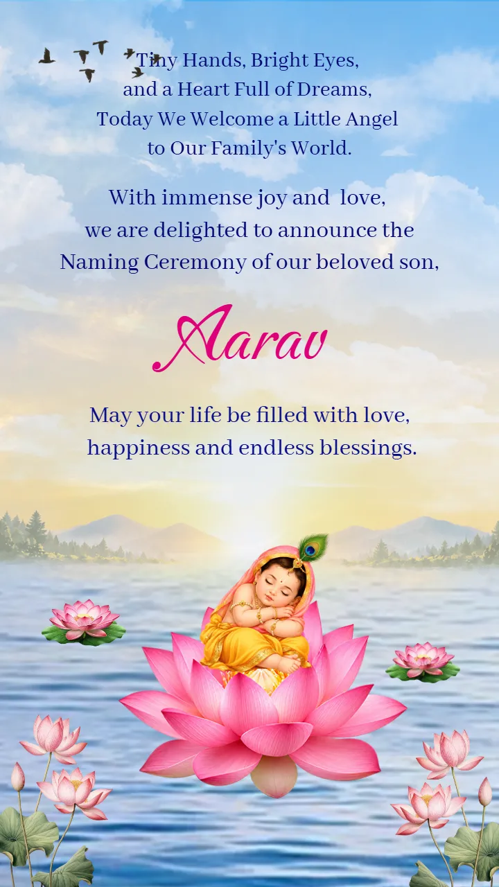 Naming Ceremony Invitation Video with Pink Lotus Artwork