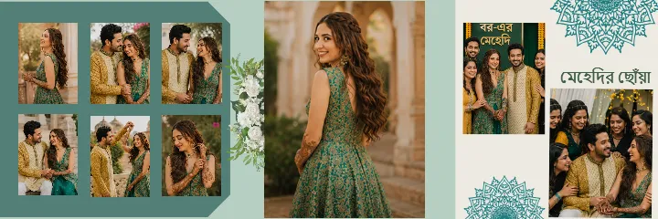 Bengali Wedding Album PSD Templates Mehendi Green Gold HD