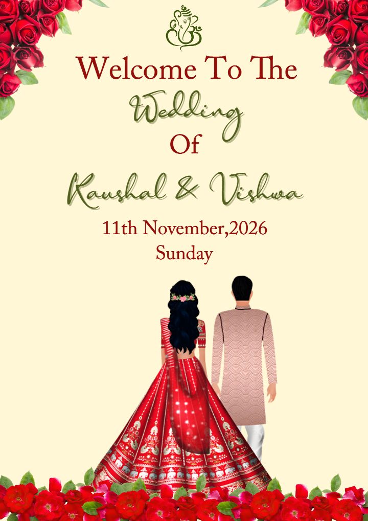 Luxury Wedding Welcome Card with Rose Decoration