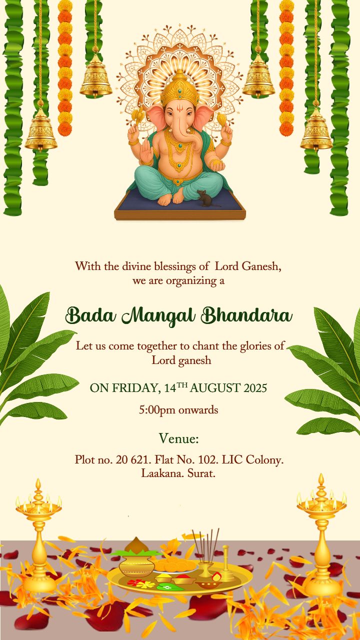 Bada Mangal Bhandara Invitation Template Editable Online