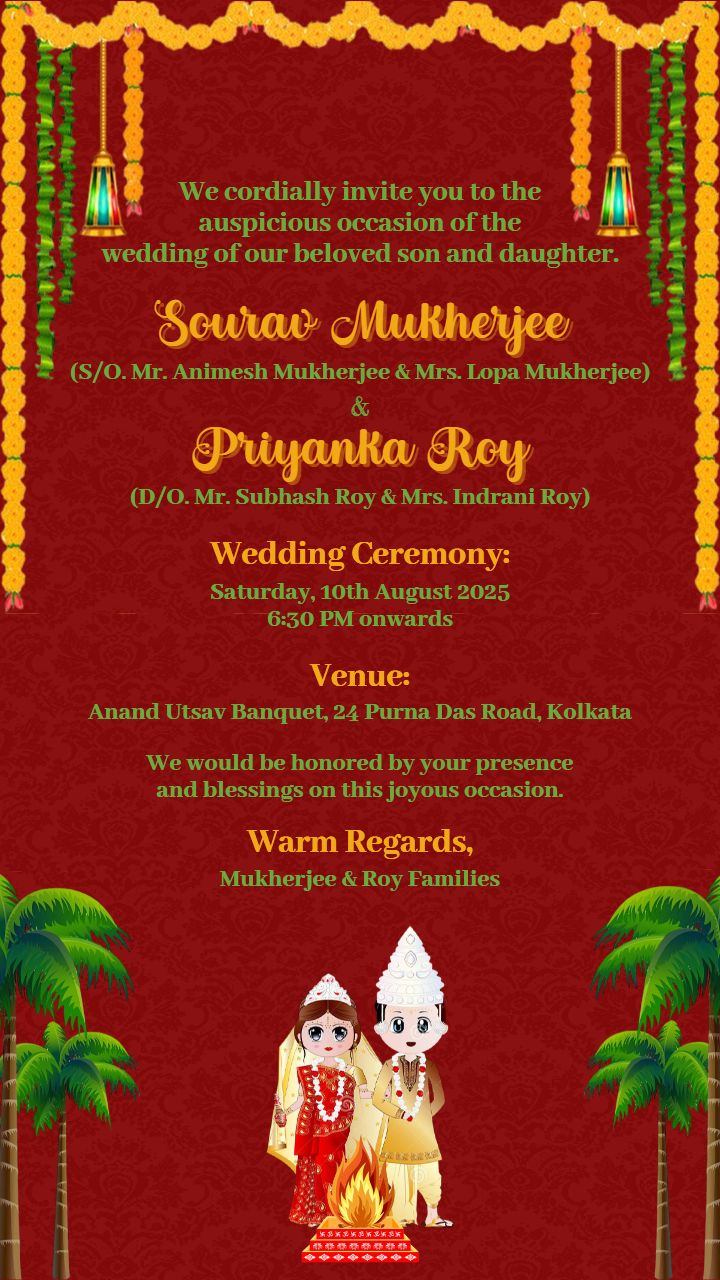 Bengali Wedding Invitation Card Format with Red Elegance