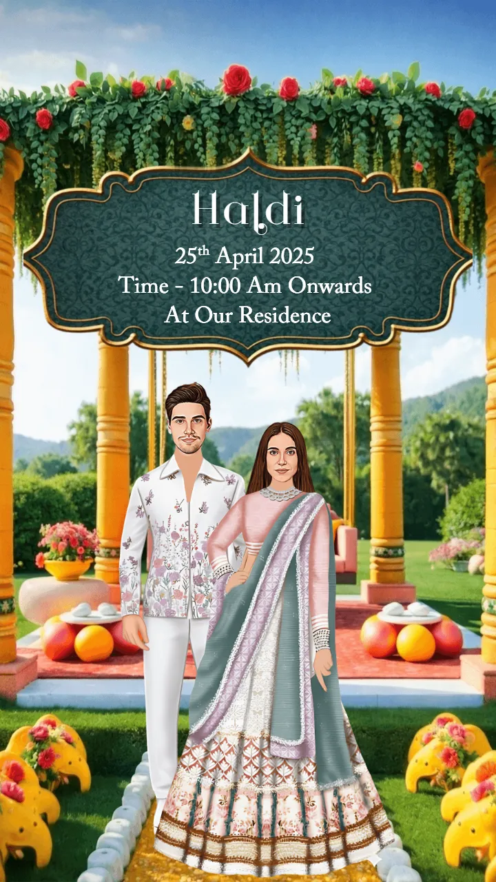 3d wedding invitation video with Animated Couple Caricature