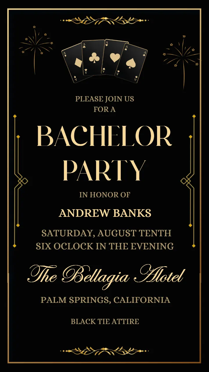 Bachelor Party Invitation Luxury Black Gold Casino Theme