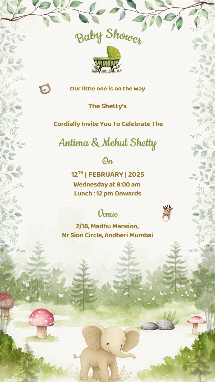 Baby Shower Invite Template With Leafy Jungle And Animal Vibes