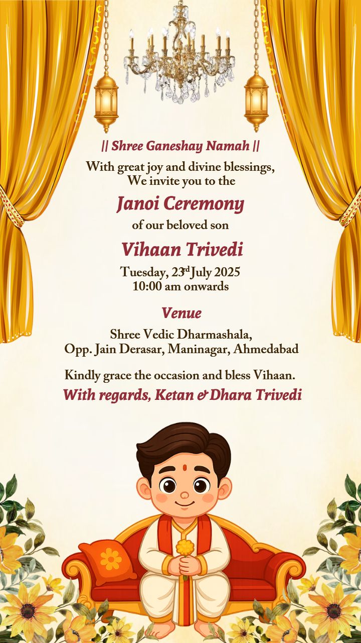 Janoi Ceremony Invitation Video in English with Sofa Design