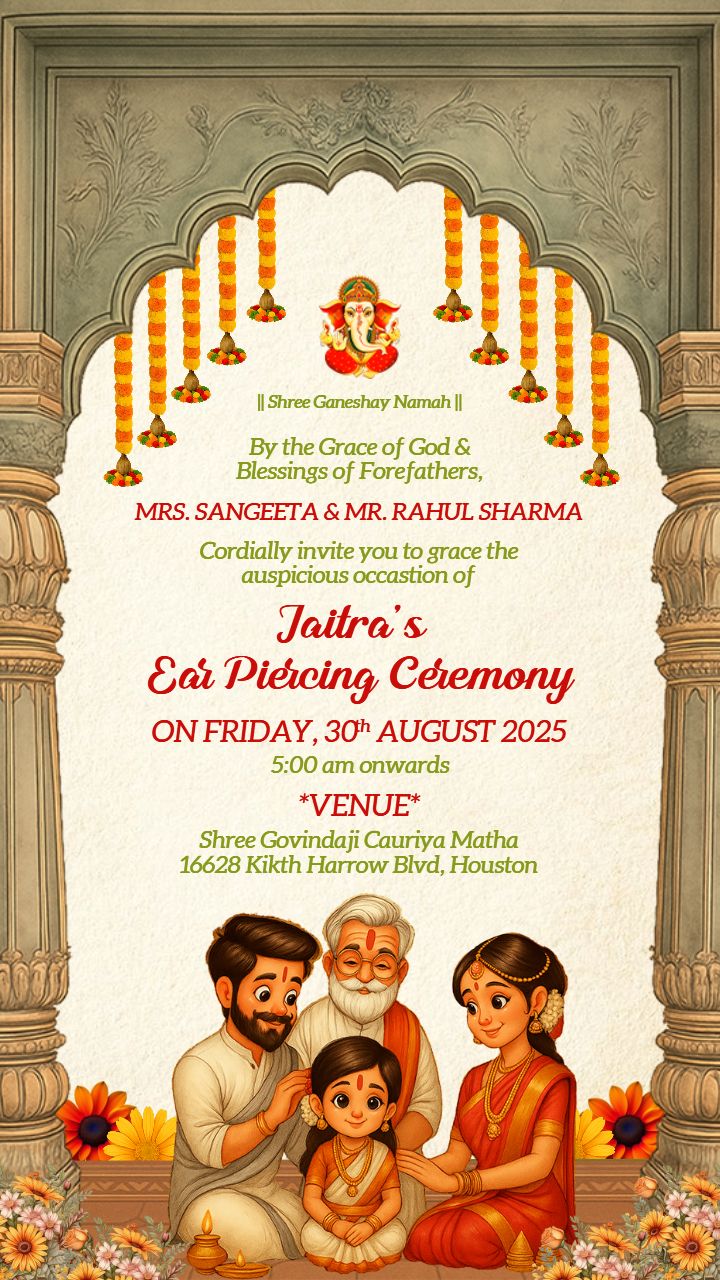 Baby Girls Ear Piercing Ceremony Invite Video with Ganesha