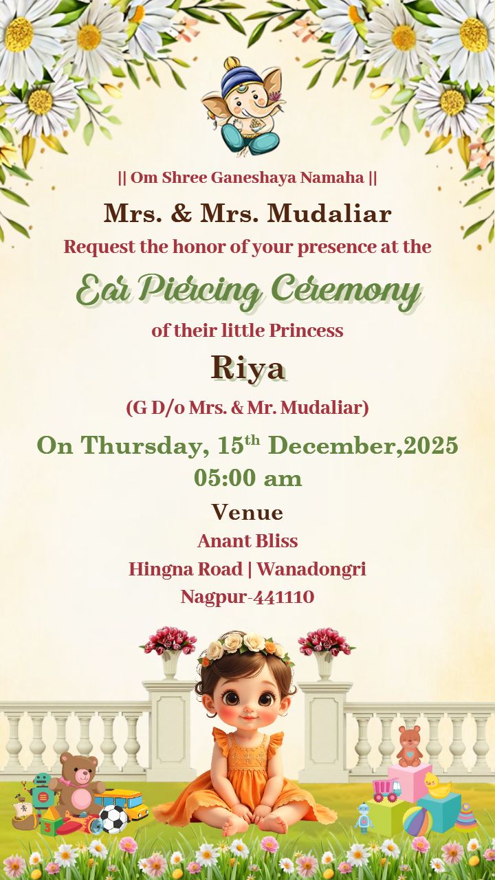 Traditional Ear Piercing Card Design for Indian Ceremony