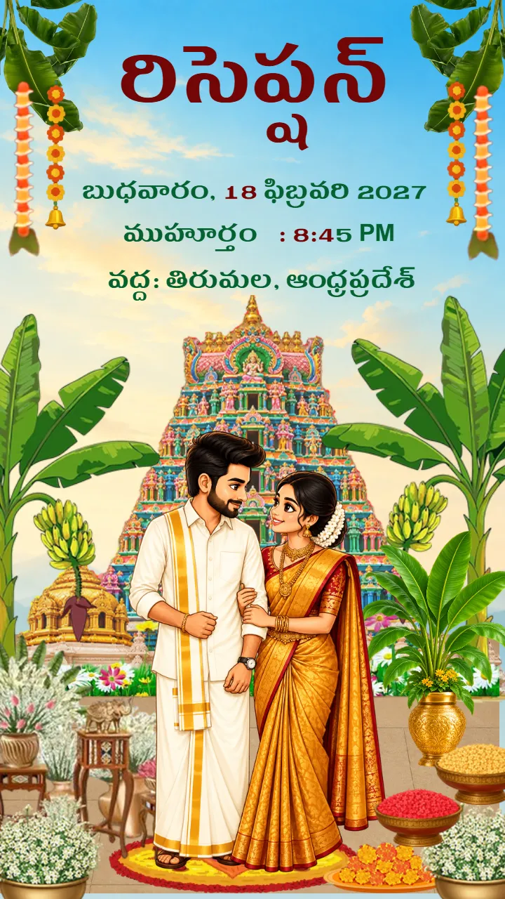Telugu Wedding Invitation Video with Temple and Lotus Beauty