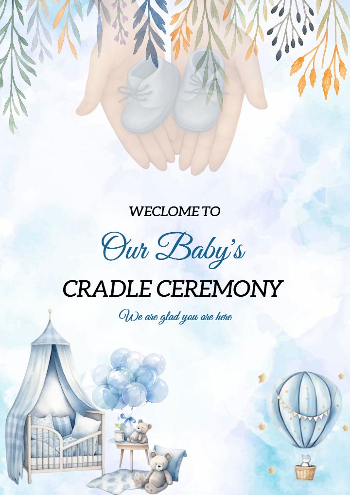 Blue Colored Cradle Ceremony Name Board Template