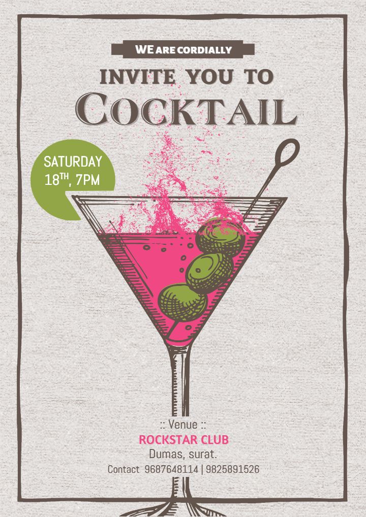 Elegant Cocktail Party Invite Template with Modern Art Touch