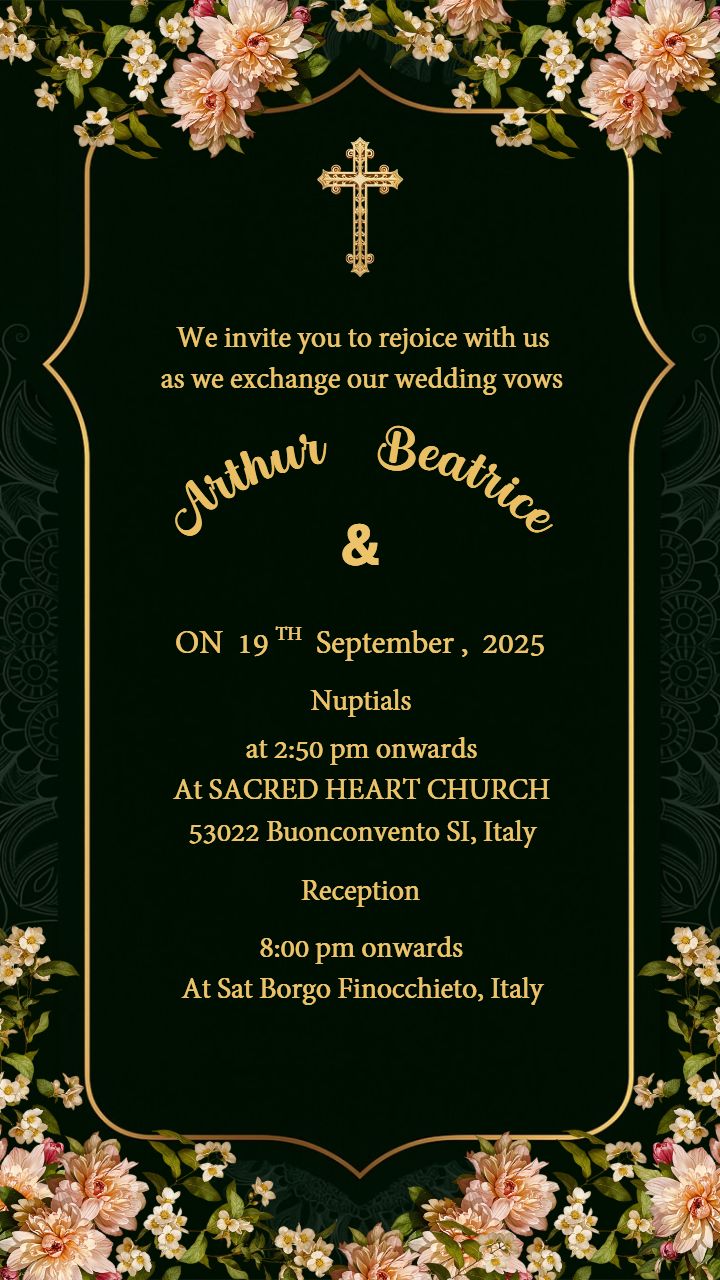 Classic Christian  wedding invitation in green with church details