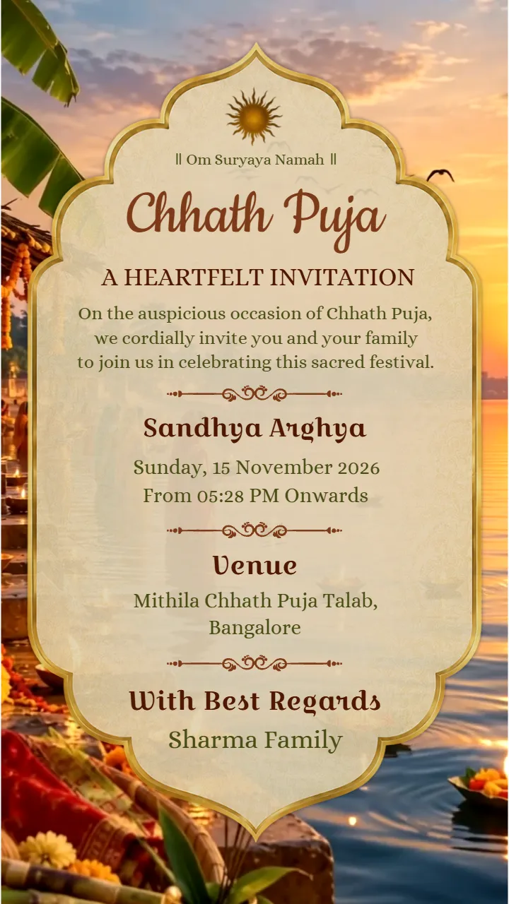 Chhath Puja Invitation Video with Sacred Riverside Scene