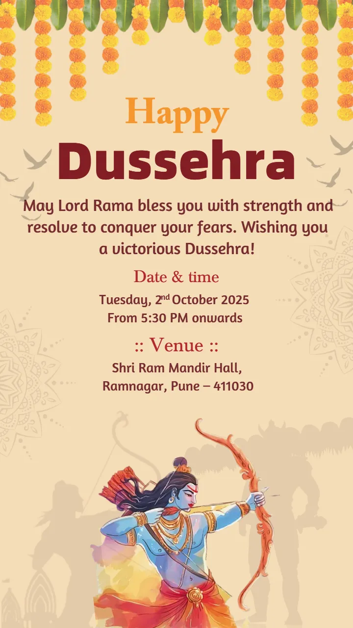 Happy Dussehra Invitation with Beautiful Dasara Greetings