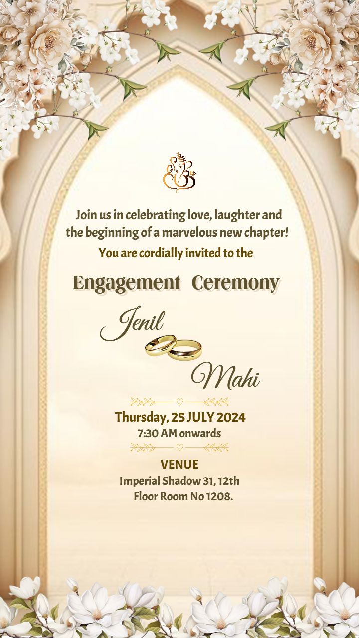 Cream Floral Theme Engagement Invitation Template