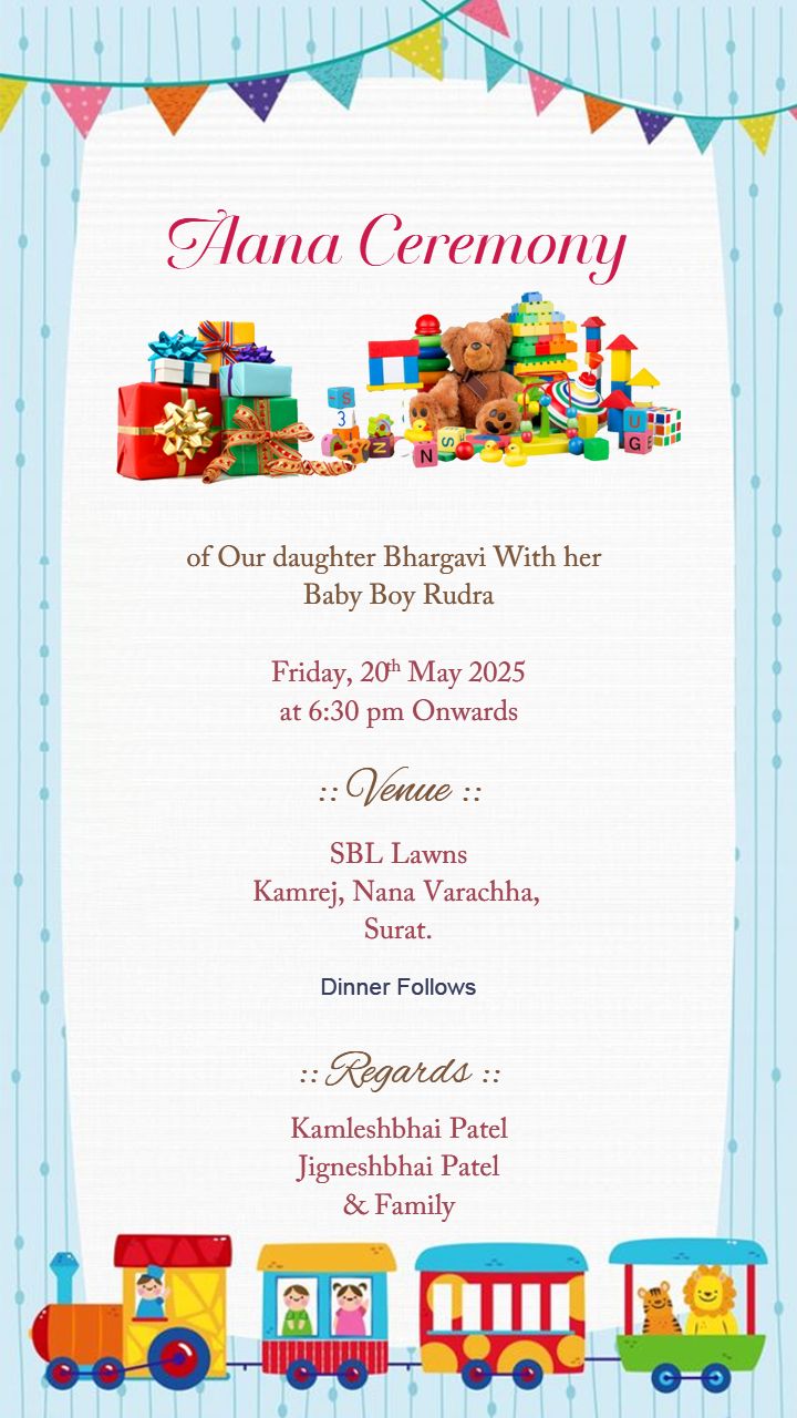 Cute Train Theme Aana Ceremony Invitation Templates