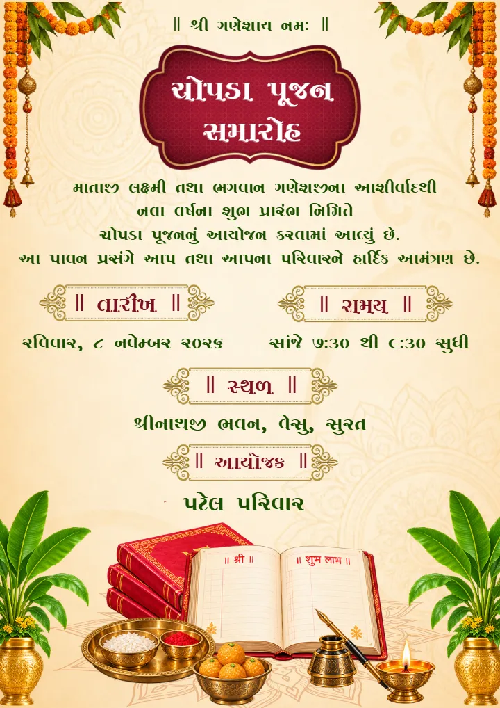 Chopda Pujan Invitation Card in Hindi for a New Beginning