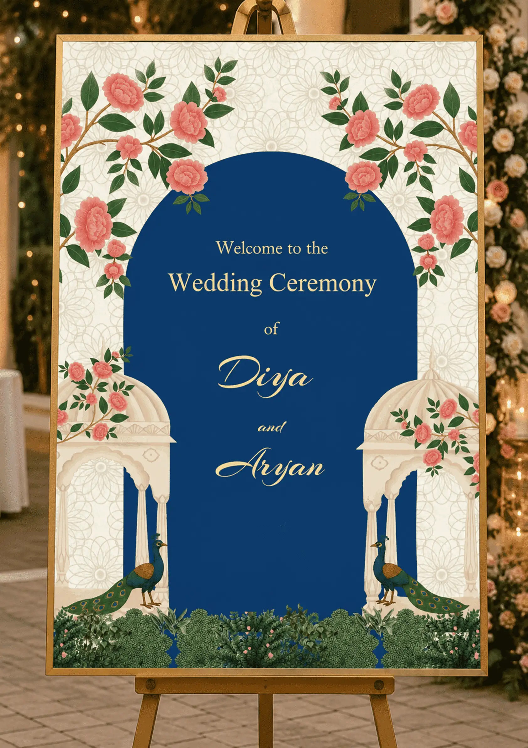 Exotic Peacock Welcome Wedding Standee Style