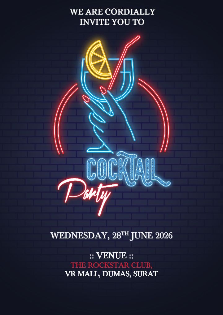 Trendy Neon Cocktail Night Party Invitation Card in English
