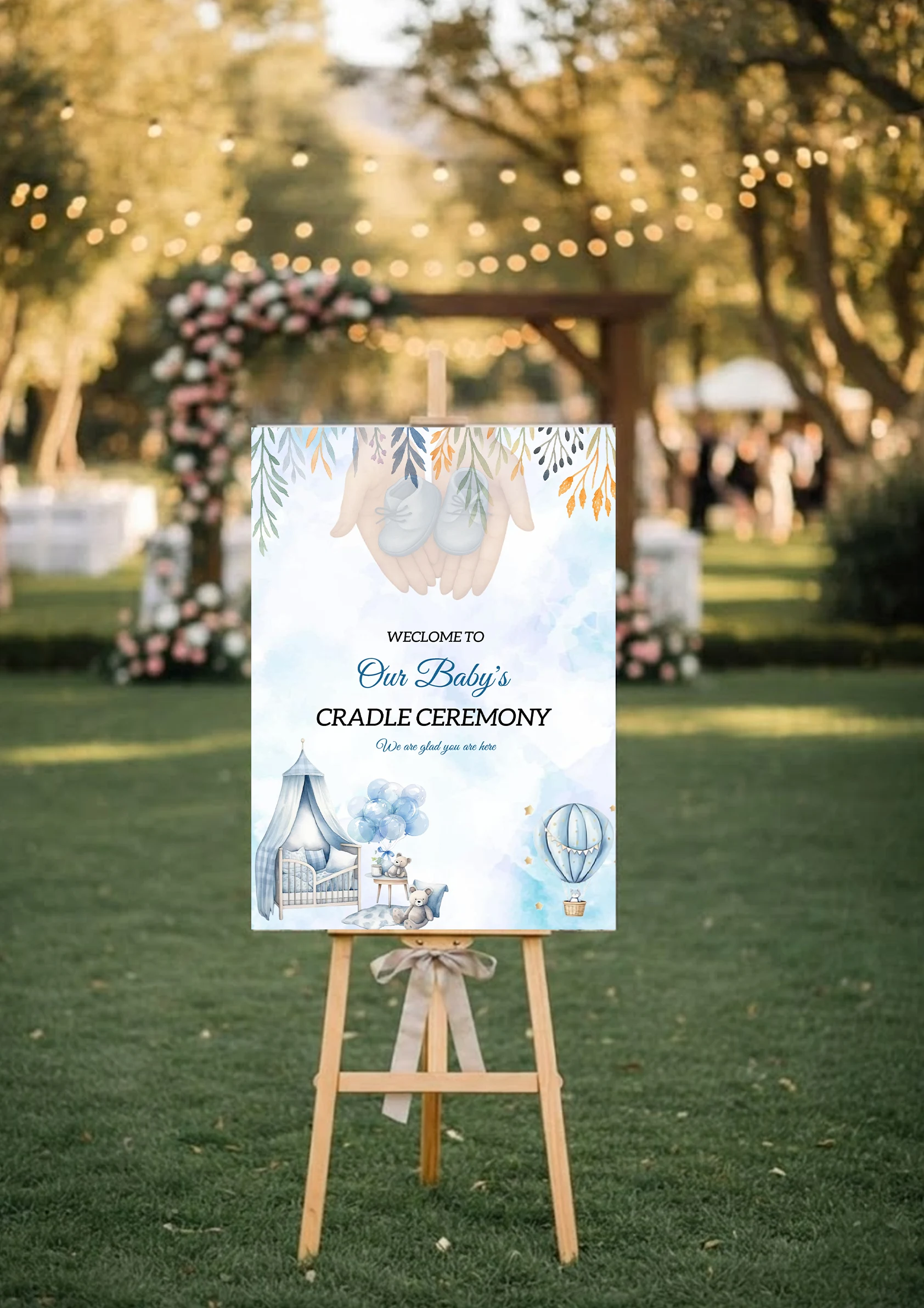 Blue Colored Cradle Ceremony Name Board Template