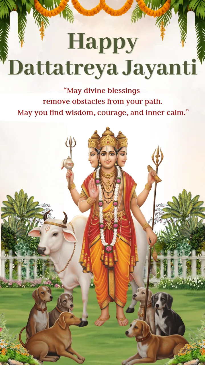 Datta Jayanti Image Divine Blessings with Holy Cow and Dogs