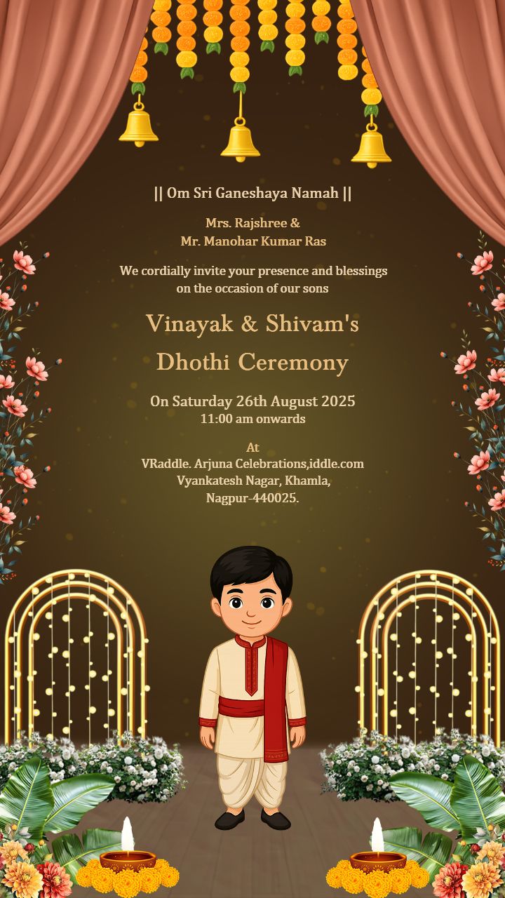 Dhoti Ceremony Invitation Card Editable with Themes