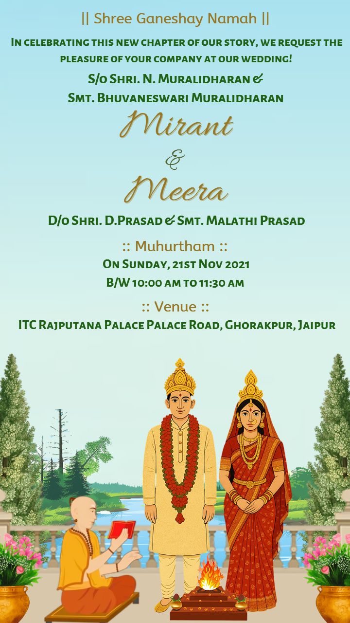 Scenic Water-Themed Odia Wedding Card in English