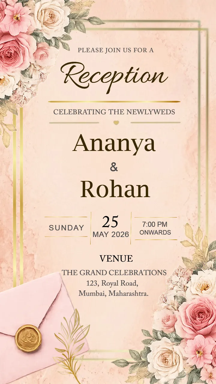 Reception Invitation Card with Romantic Floral Artwork