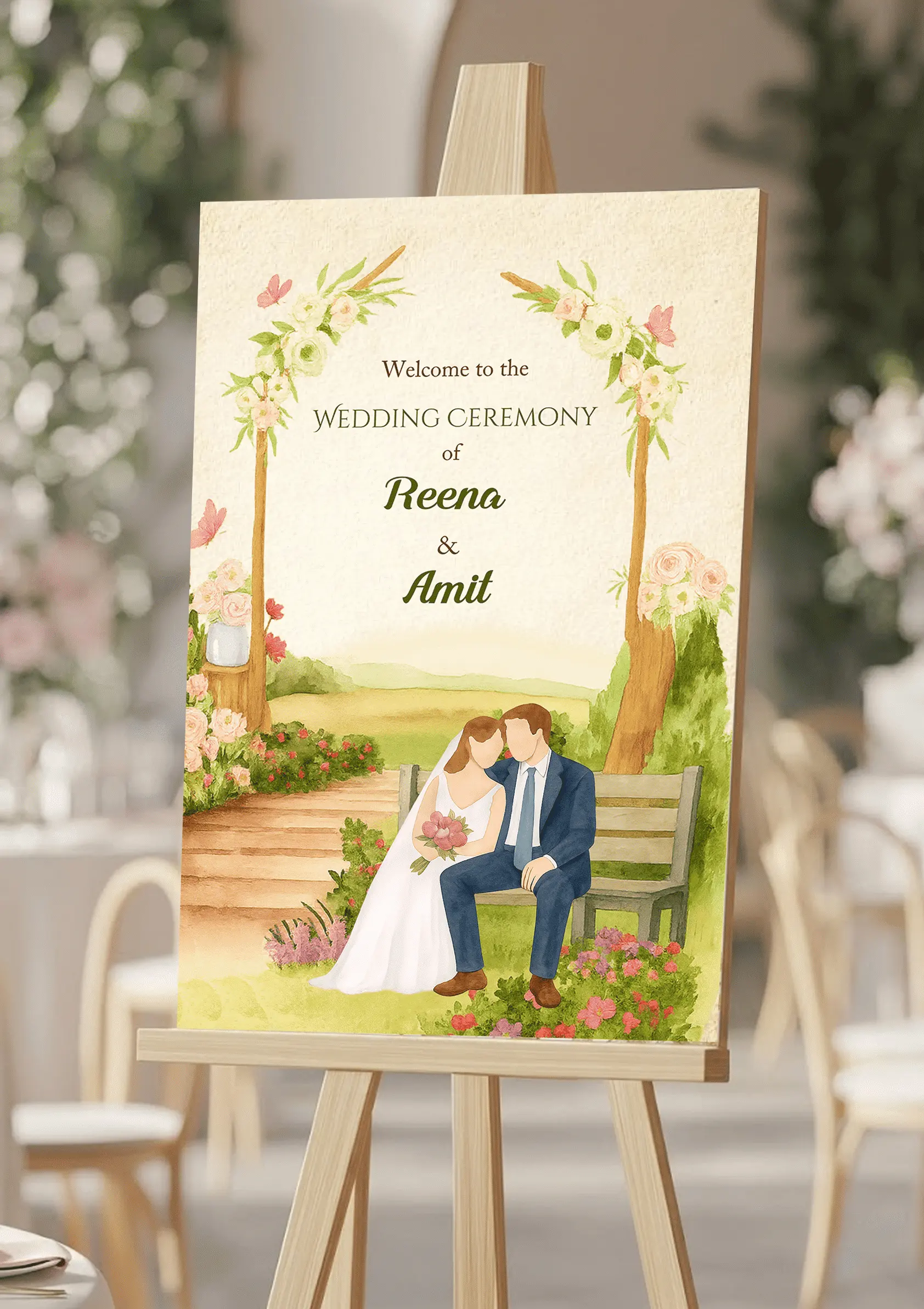 Charming  Welcome Wedding Standee with Floral Theme