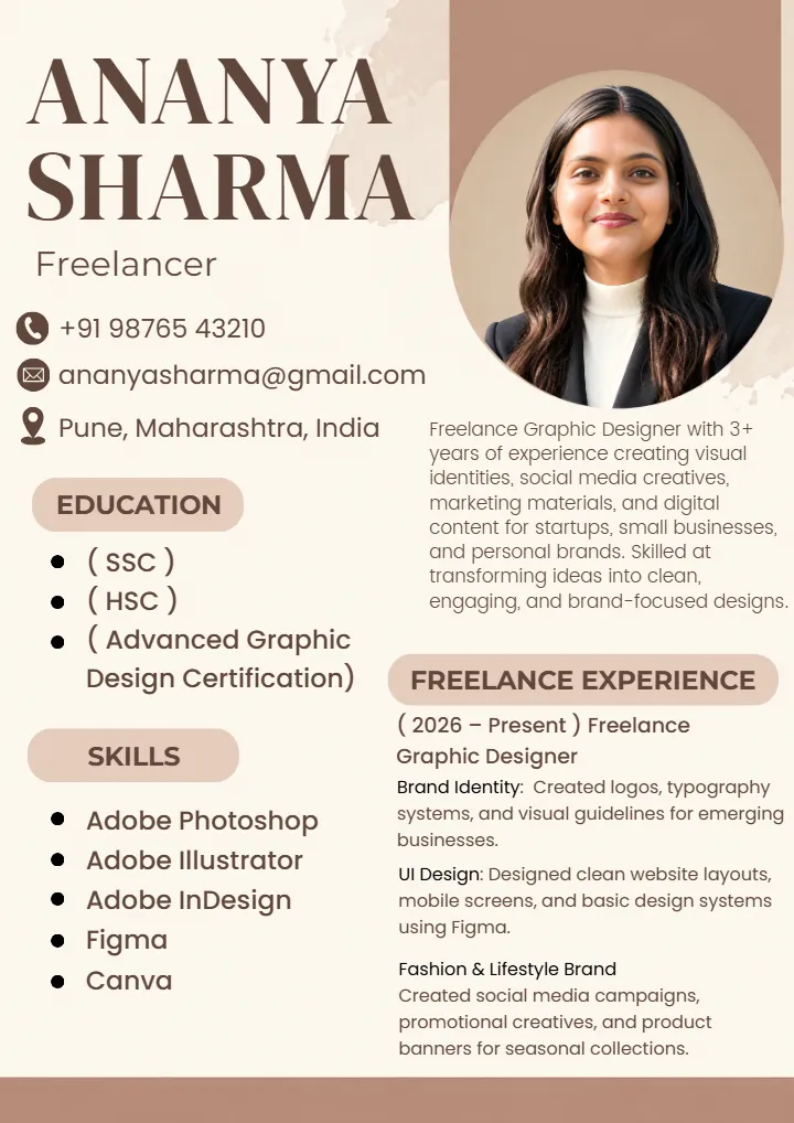 Freelancer Resume Template for Professional Work Profiles