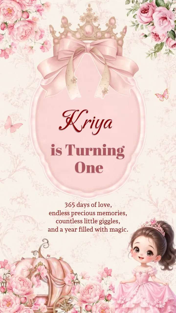 Pink Princess 1st Birthday Invitation Card Design Template