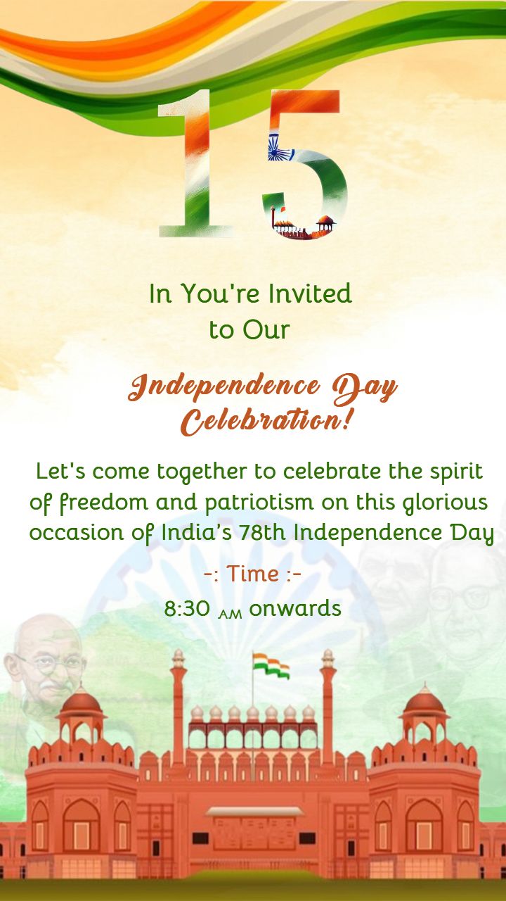 Flag Hoisting Invitation Card with Red Fort of Delhi