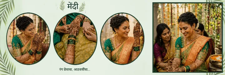 Marathi Wedding Album Elegant Green Saree Couple PSD Design